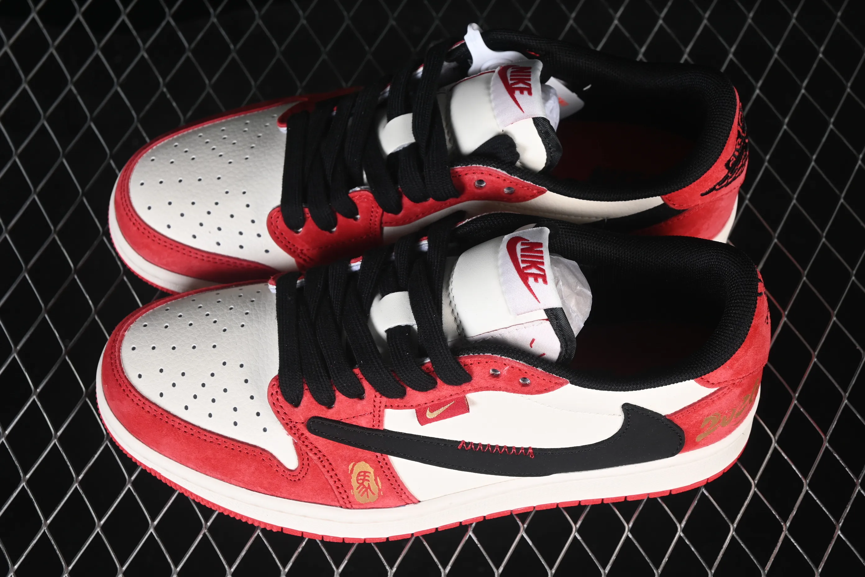 All categories Air Jordan Jordan series basketball shoes Air Jordan 1 Low high-end custom low-top sneakers Travis Scott x Fragment Design x Air Jordan 1 Low OG SP AJ1 Joe 1 Year of the Horse limited edition beige black and red contrasting low-top cultural casual sneakers QW5288-142